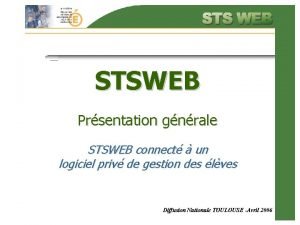 STSWEB Prsentation gnrale STSWEB connect un logiciel priv