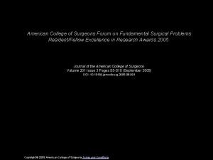 American College of Surgeons Forum on Fundamental Surgical