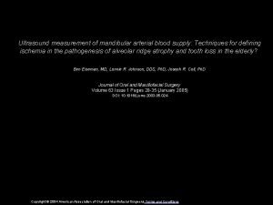 Ultrasound measurement of mandibular arterial blood supply Techniques
