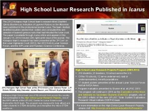 High School Lunar Research Published in Icarus The