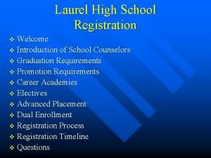 Laurel High School Registration Welcome v Introduction of