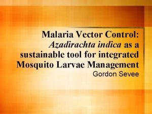 Malaria Vector Control Azadirachta indica as a sustainable
