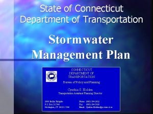 State of Connecticut Department of Transportation Stormwater Management