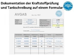 Dokumentation der Kraftstoffprfung und Tankschreibung auf einem Formular