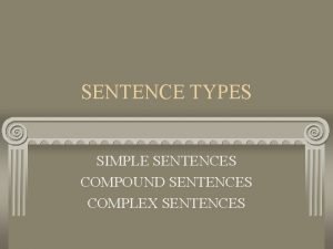 SENTENCE TYPES SIMPLE SENTENCES COMPOUND SENTENCES COMPLEX SENTENCES