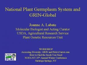 National Plant Germplasm System and GRINGlobal Joanne A