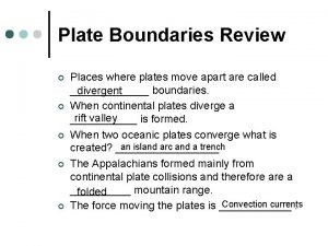 Places where plates move apart Places where plates move apart