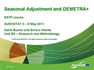 Seasonal Adjustment and DEMETRA ESTP course EUROSTAT 3