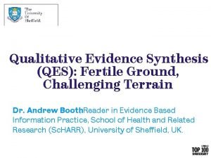 Qualitative Evidence Synthesis QES Fertile Ground Challenging Terrain