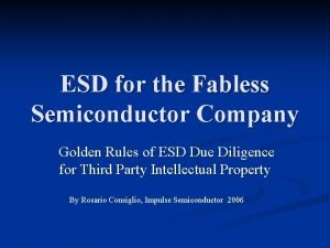 ESD for the Fabless Semiconductor Company Golden Rules