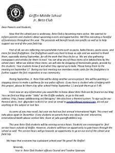 Griffin Middle School Jr Beta Club Dear Parents