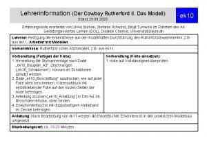 Lehrerinformation Der Cowboy Rutherford II Das Modell Stand