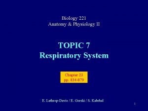 Biology 221 Anatomy Physiology II TOPIC 7 Respiratory