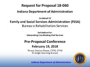 Request for Proposal 18 060 Indiana Department of