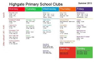 Highgate Primary School Clubs After school 3 45