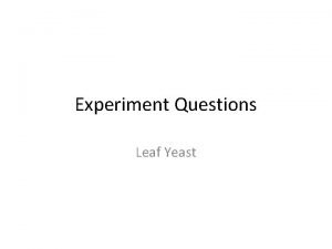 Experiment Questions Leaf Yeast Leaf Yeast For what