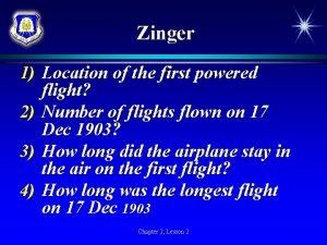 Zinger 1 Location of the first powered flight