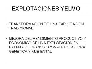 EXPLOTACIONES YELMO TRANSFORMACION DE UNA EXPLOTACION TRADICIONAL MEJORA