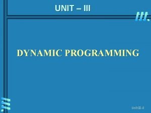 UNIT III DYNAMIC PROGRAMMING Unit III0 Introduction b