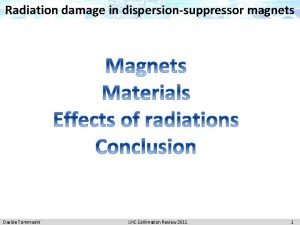 Radiation damage in dispersionsuppressor magnets Davide Tommasini LHC