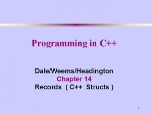 Programming in C DaleWeemsHeadington Chapter 14 Records C