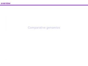 overview Comparative genomics overview Structural Genomics Comparative Genomics