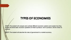 TYPES OF ECONOMIES SSEF 4 The student will