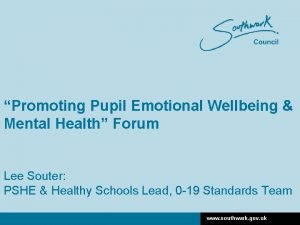 Promoting Pupil Emotional Wellbeing Mental Health Forum Lee