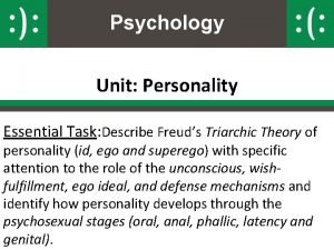 Psychology Unit Personality Essential Task Describe Freuds Triarchic