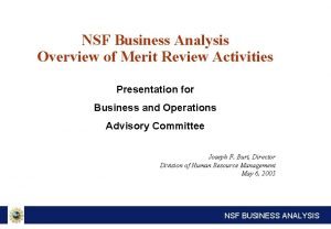 NSF Business Analysis Overview of Merit Review Activities