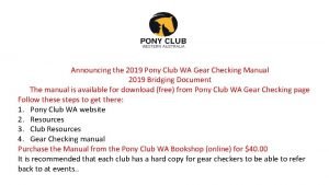 Announcing the 2019 Pony Club WA Gear Checking