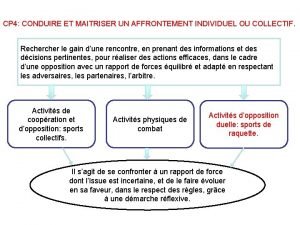 CP 4 CONDUIRE ET MAITRISER UN AFFRONTEMENT INDIVIDUEL