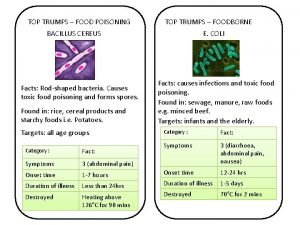 TOP TRUMPS FOOD POISONING TOP TRUMPS FOODBORNE BACILLUS