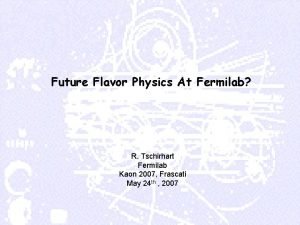 Future Flavor Physics At Fermilab R Tschirhart Fermilab