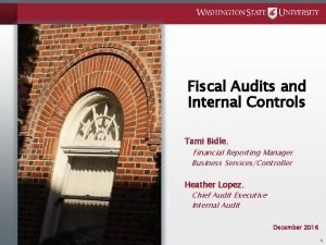 Fiscal Audits and Internal Controls Tami Bidle Financial