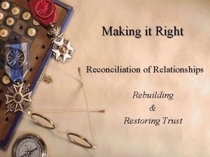 Making it Right Reconciliation of Relationships Rebuilding Restoring