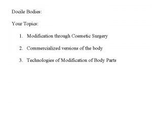 Docile Bodies Your Topics 1 Modification through Cosmetic
