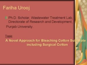 Fariha Urooj Ph D Scholar Wastewater Treatment Lab