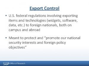 Export Control U S federal regulations involving exporting