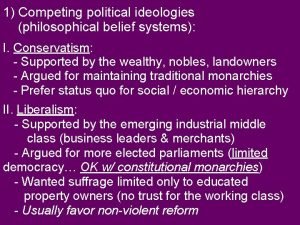 1 Competing political ideologies philosophical belief systems I