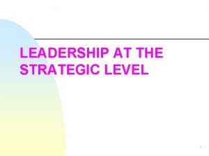 LEADERSHIP AT THE STRATEGIC LEVEL 1 INTRODUCTION1 n
