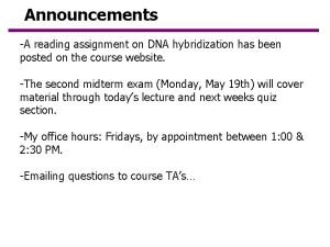 Announcements A reading assignment on DNA hybridization has