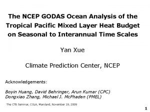 The NCEP GODAS Ocean Analysis of the Tropical