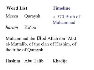 Word List Timeline Mecca Quraysh haram Kaba c