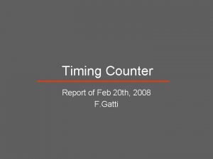 Timing Counter Report of Feb 20 th 2008