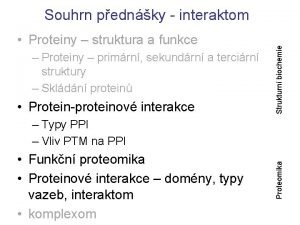 Proteiny struktura a funkce Proteiny primrn sekundrn a