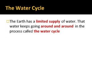 The Water Cycle The Earth has a limited