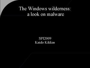 The Windows wilderness a look on malware SPI