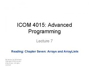 ICOM 4015 Advanced Programming Lecture 7 Reading Chapter ICOM 4015 Advanced Programming Lecture 7 Reading Chapter