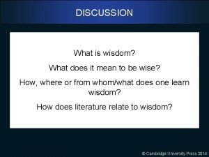 DISCUSSION What is wisdom What does it mean